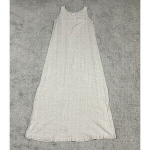 Barbara Lesser Dress Womens Large Beige Maxi Flax Lagenlook Minimalist Slits USA